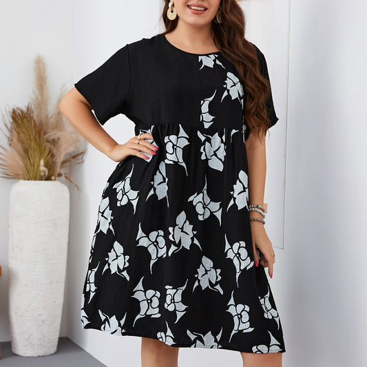 Fashion Print Swing Dress Short Sleeve Crew Neck Loose Dresses Wholesale Plus Size Clothing SDN560279