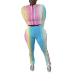 Large Size Rainbow Top With Trousers 2 Pieces Sets