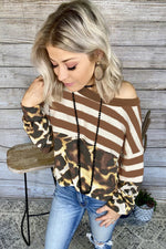 Good Quality Wholesale Clothing Stitching Leopard Print Long-Sleeved Round Neck Women Sweatshirt T-Shirt