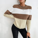 Casual Color Block Long Sleeve Crew Neck Sweater Wholesale Women Top