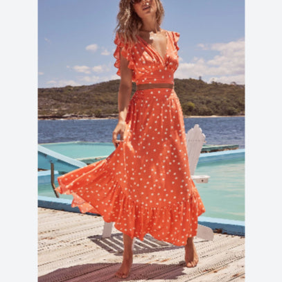 Polka Dot Ruffle Sleeve Beach Wholesale Two Piece Sets For Women