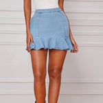 Solid Color Fashion Ruffles Bodycon Denim Short Skirts Wholesale Skirt Vendors