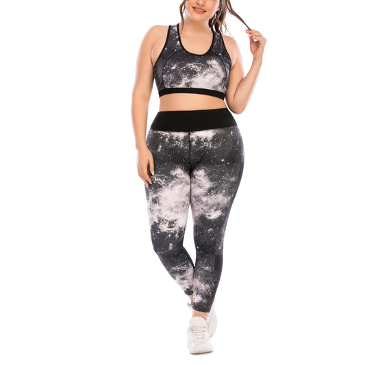 Sport Bra & Leggings Stardust Print Curvy Fitness Yoga Suits Workout Clothes Plus Size Two Piece Sets Wholesale