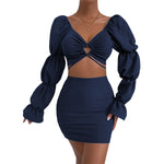 Wholesale Womens 2 Piece Sets Sexy V-Neck Cutout Solid Color Cropped Tie Top & Bodycon Skirts