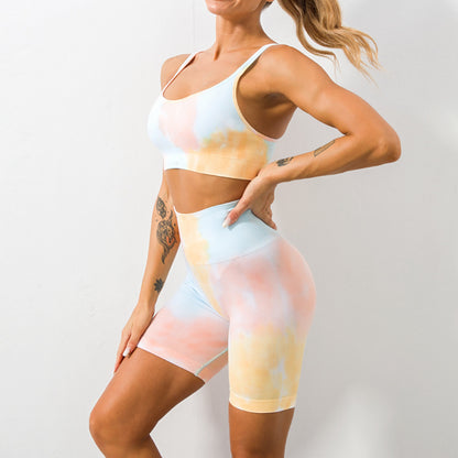 Tie Dye Elastic Waist Butt Lifting Yoga Sports Wholesale Activewear Sets