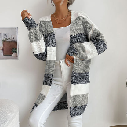 Buttonless Color-Block Knit Women's Wholesale Sweaters and Cardigans