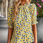 Casual Ruffled Stand Collar Floral Print Short Sleeve Shirt Wholesale Womens Tops STN538030