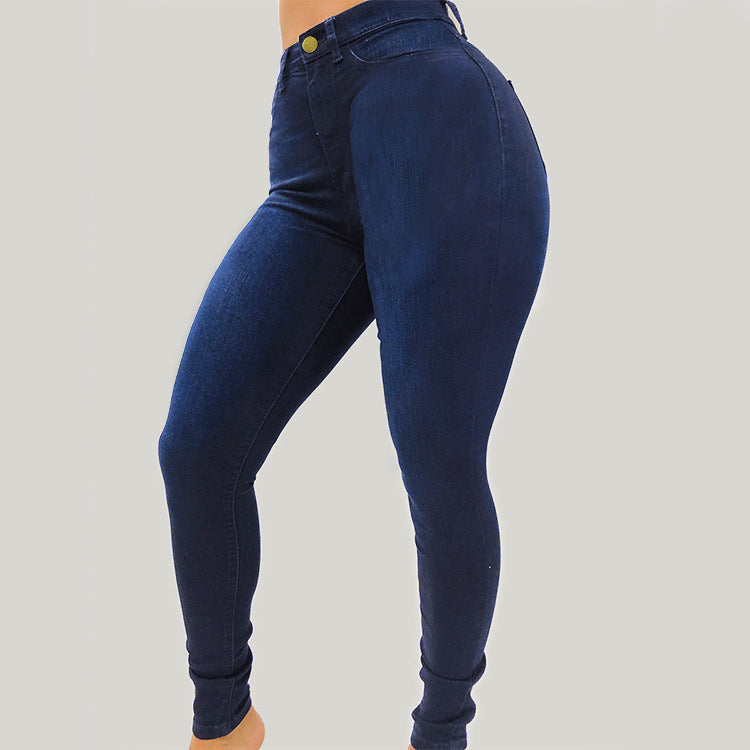 Slim Women Curvy Mid-Rise Jeans Denim Trousers Wholesale Plus Size Clothing
