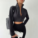 Fashion Wholesale Crop Tops Solid Color Zipper Design Wholesale Women Clothing