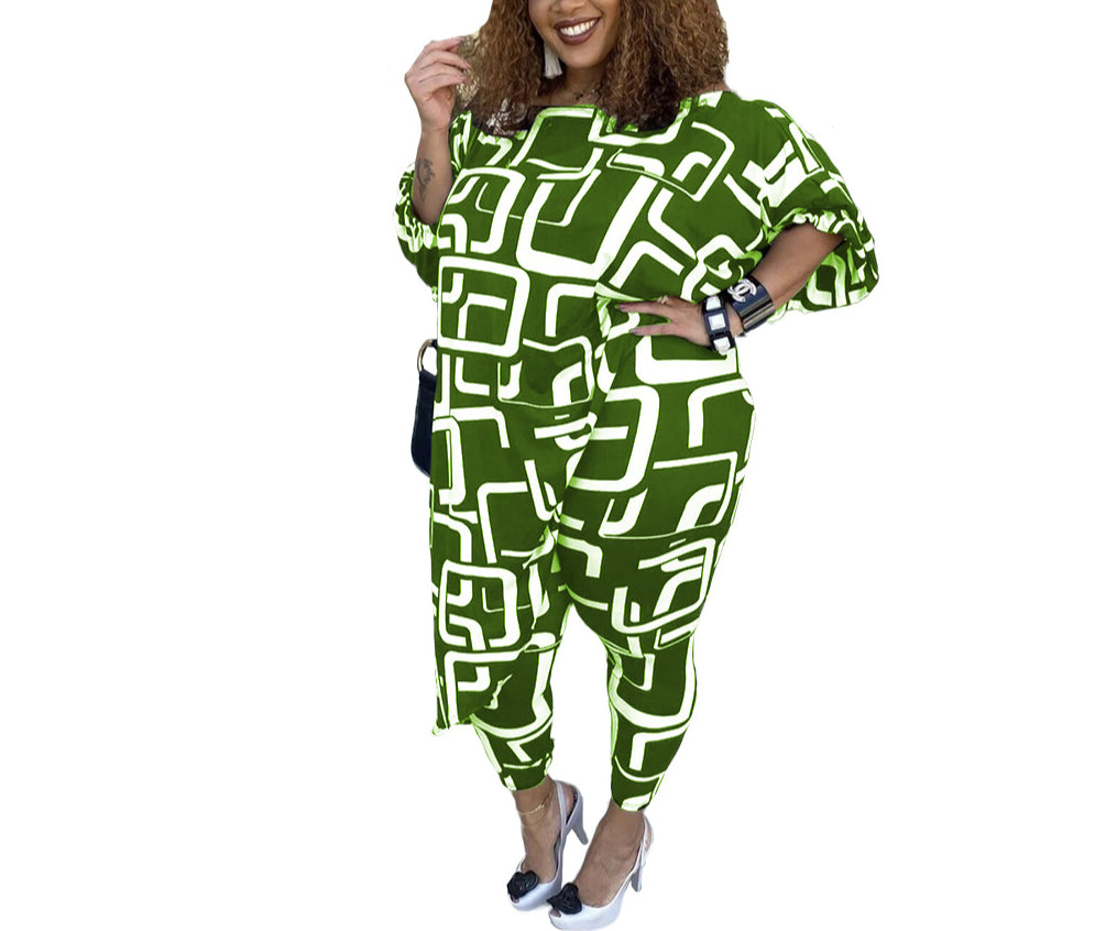 Irregular Print Wholesale Plus Size 2 Pieces Set