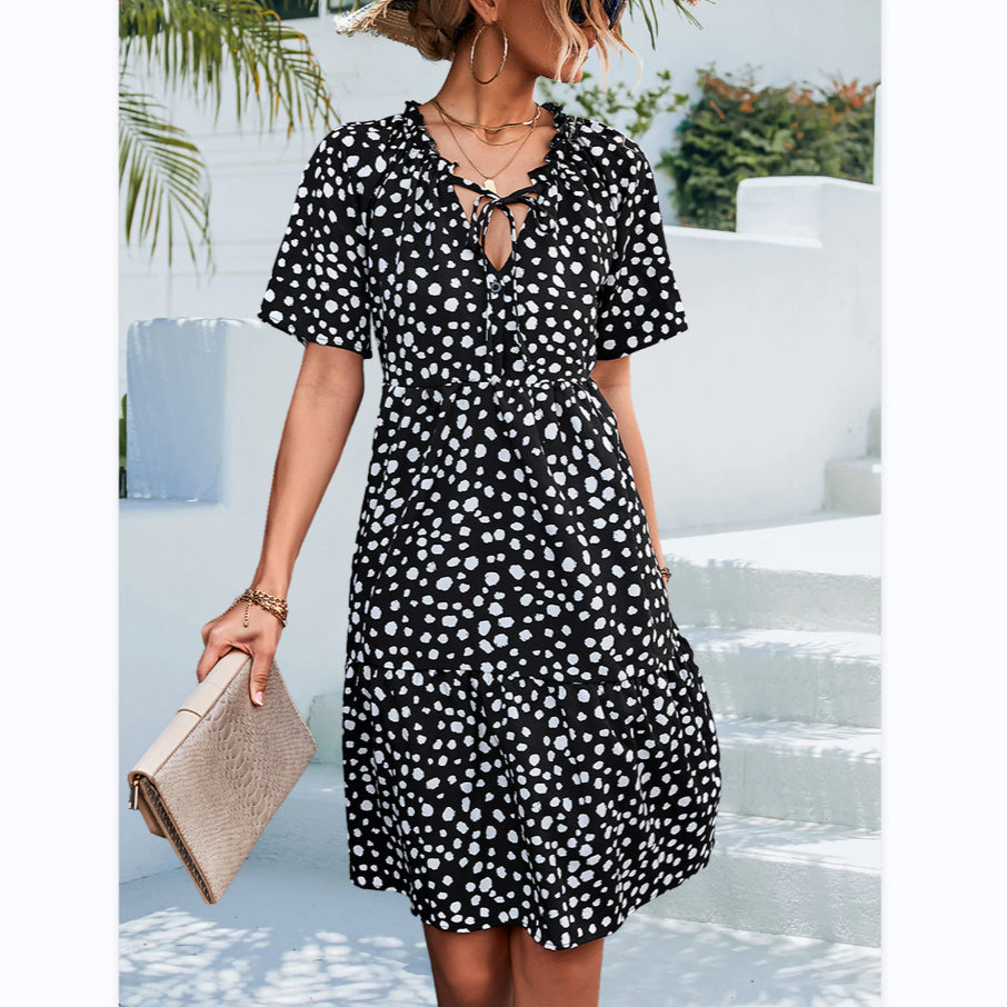 Ruffled V-Neck Tie-Up Casual Dress Wholesale Dresses