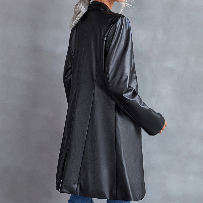 Long PU Blazer Coat For Wholesale Women Clothing