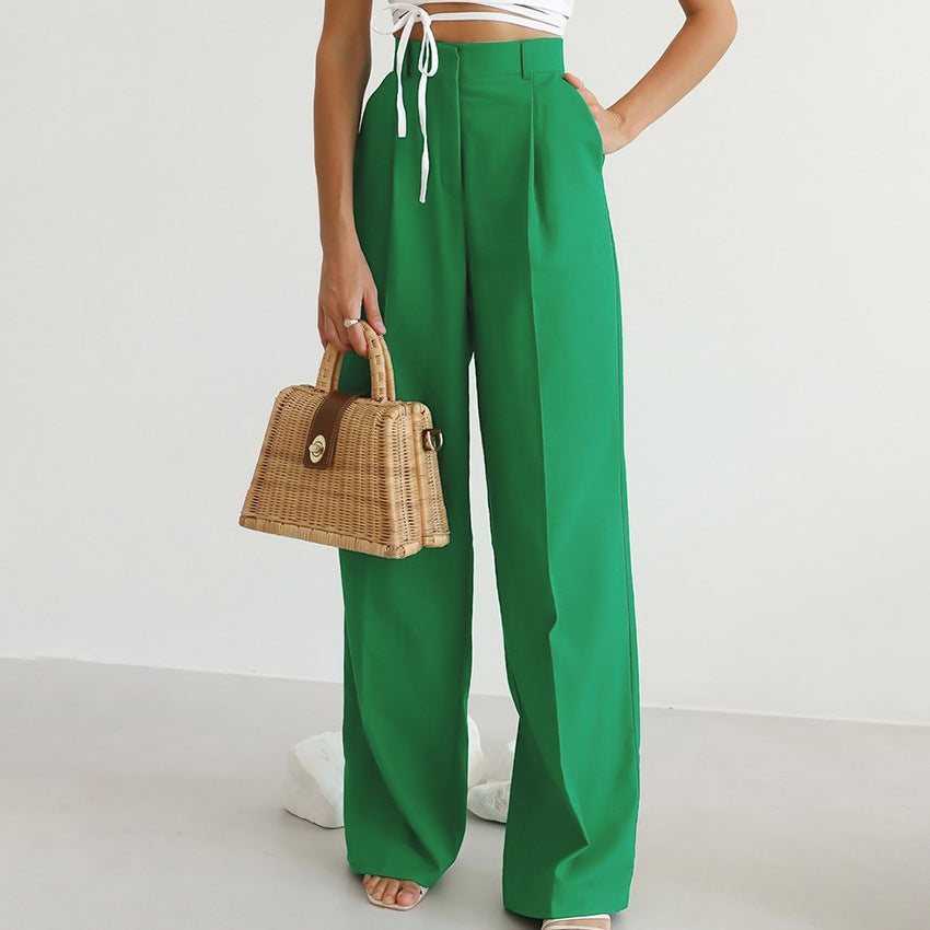 Solid Color High Waist Business Women Wide Leg Trousers Wholesale Pants