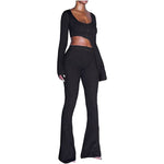 Long Sleeves Cropped Short Top & Tight Pants Sexy Suits Wholesale Women'S 2 Piece Sets