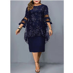 Solid Color Embroidered Lace Elegant Curvy Pencil Dresses Wholesale Plus Size Clothing