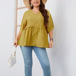 Short Sleeve V-Neck Casual Ruffled Shirt Curvy Tops Wholesale Plus Size Clothing N5323021500039
