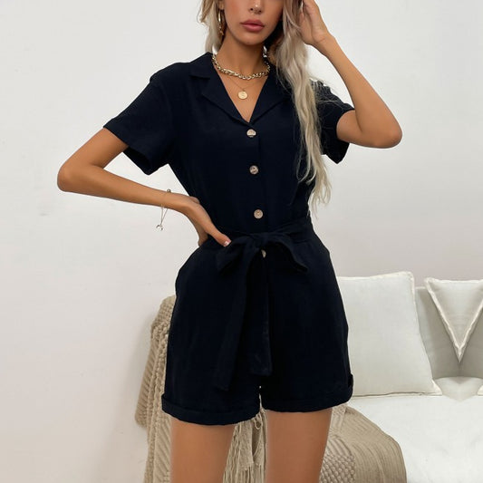 Button Down Short Sleeve Wholesale Jumpsuits