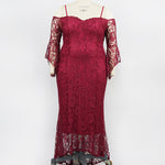 Plus Size Cami Flare Sleeve Lace Slim See-Through Maxi Dress