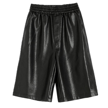 PU Leather Solid Casual Commute Wide Leg Shorts