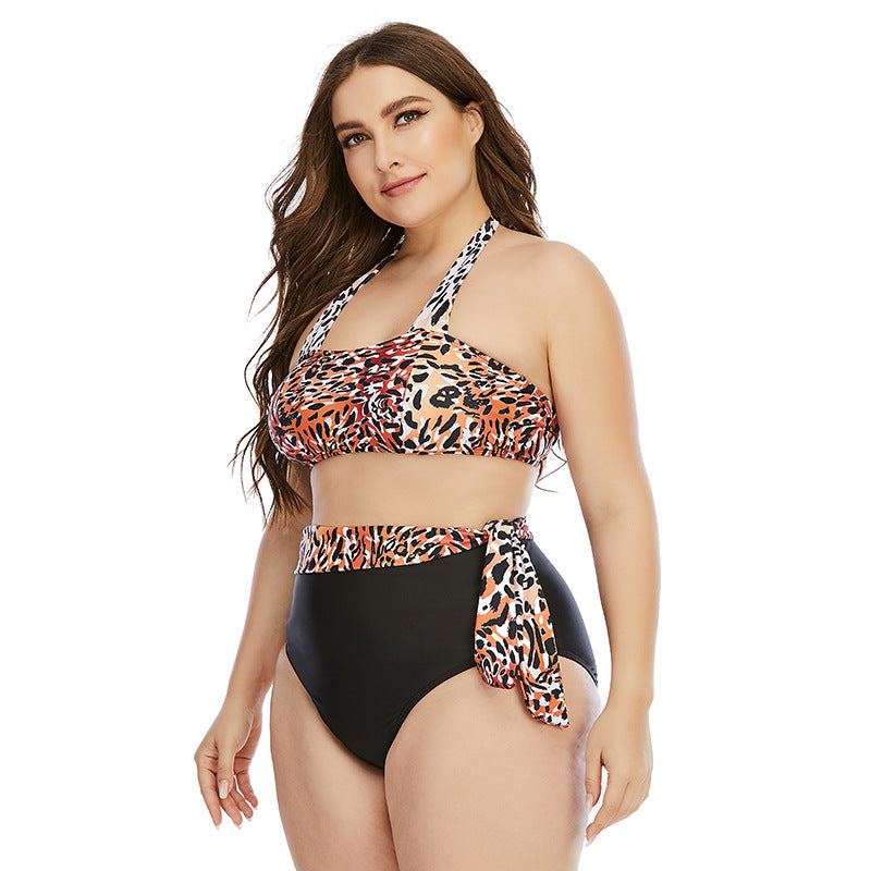 Leopard Print Women Wholesale Plus Size Swimwear Two Piece Set Swimsuit