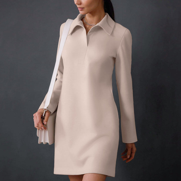 Casual Polo Neck Solid Color Long Sleeve Slim Mini Dress Wholesale Dresses