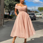 Summer Sexy Wide Swing Wholesale Prom Dresses Raglan Sleeves Solid Color Slim Warp Dress