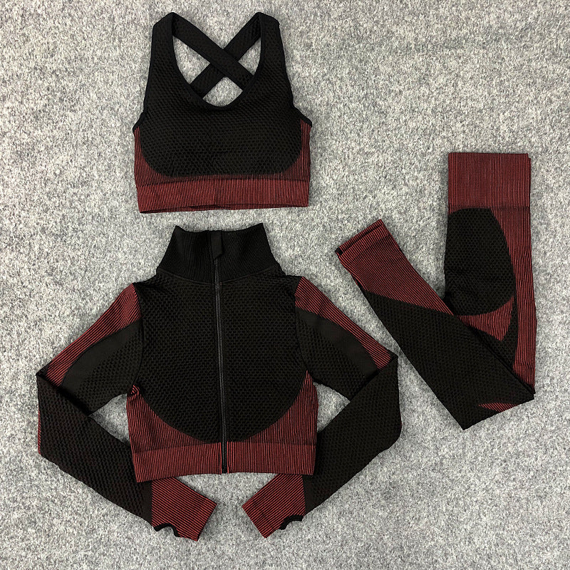 Seamless Knit Yoga Suits Sexy Fitness Sports 3pcs Sets Wholesale Activewear