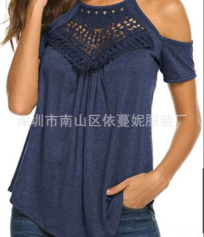 Summer Off Shoulder Lace Short T Shirt Wholesale Women Clothing