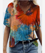 Fashion Print V Neck Short Sleeve Casual Loose Womens Tops Wholesale T Shirts