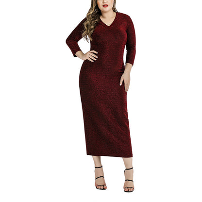 V Neck Evening Slit Mid-Length Curvy Dresses Wholesale Plus Size Clothing