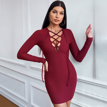 Hollow Lace-Up Sexy Slim Fit Bodycon Dress Wholesale Dresses