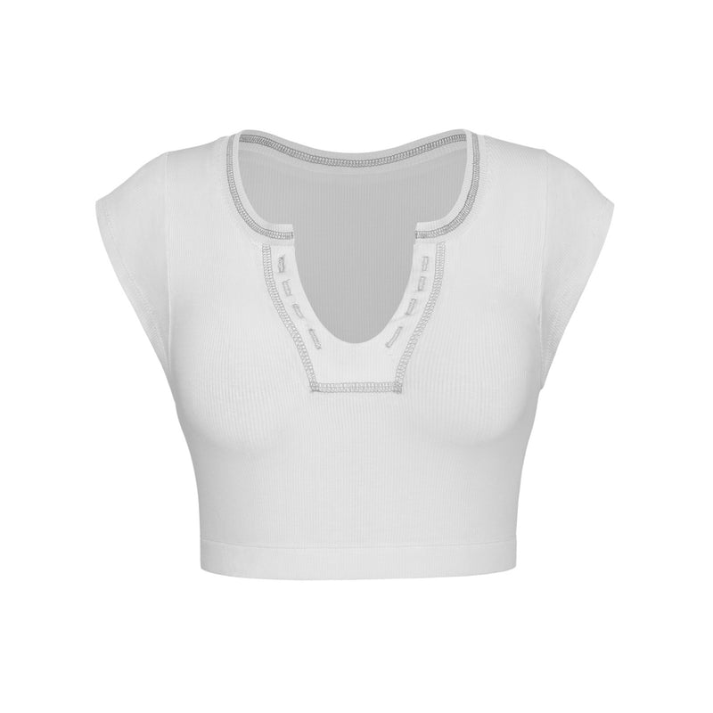 Slim Ultra Knitted Threaded Crop Top Short T-Shirt Wholesale Womens Tops