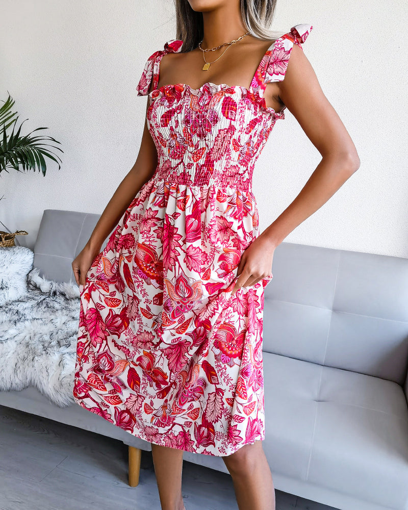 Floral Tie-Up Pleated Wholesale Summer Dresses