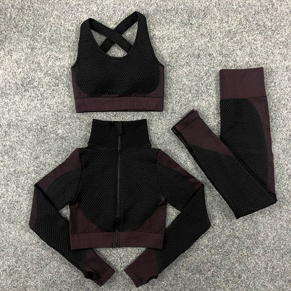 Seamless Knit Yoga Suits Sexy Fitness Sports 3pcs Sets Wholesale Activewear