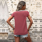 Solid Color Ruffle Sleeve Button Down Wholesale T-shirts for Summer