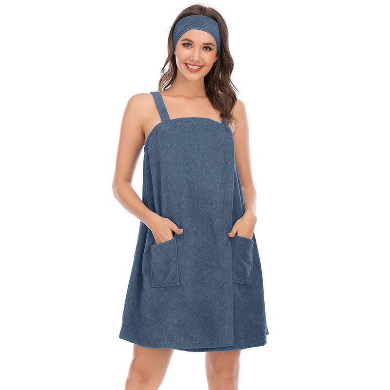 Women Bath Bathrobe With Pocket Sling Bath Dress Wholesale Loungewear