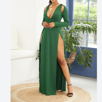 Hollow Low-Cut High Slit Wholesale Prom Dresses For St. Patrick'S Day