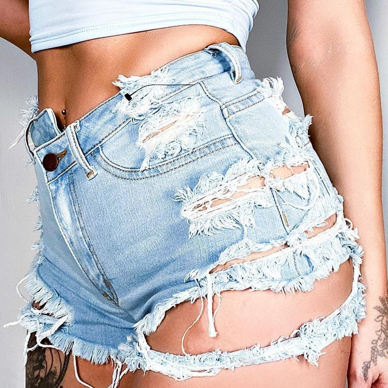 Casual Summer Mid Waist Stretchy Ripped Denim Wholesale Jean Shorts For Women