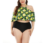Halterneck Lemon Print Short Tankini 2pc Sets Plus Size Split Swimsuits Wholesale Womens Swimwear