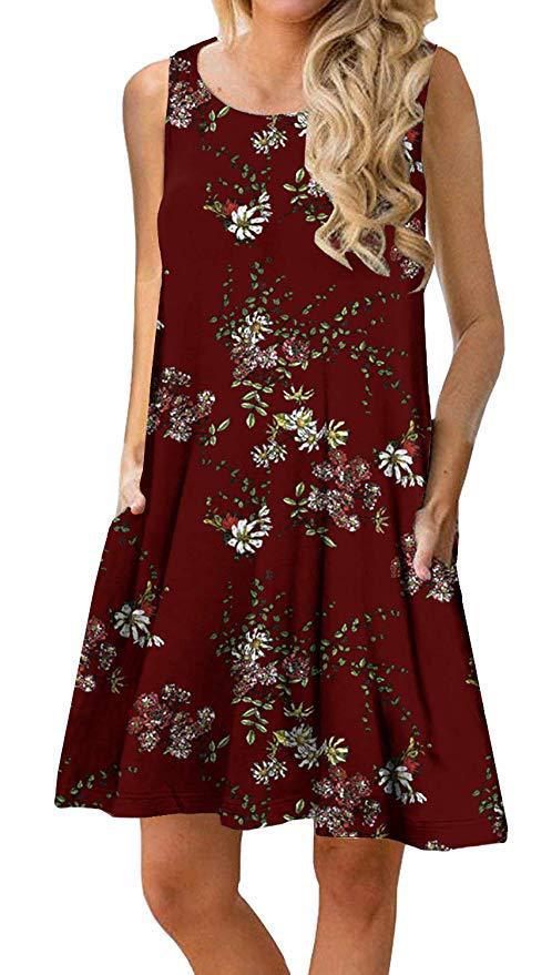 Women Fashion Floral Print Sleeveless Wholesale Tank Dresses With Pockets Summer