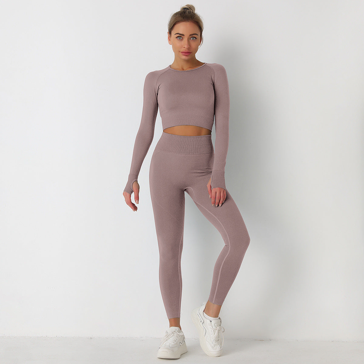 Knitted Seamless Long-Sleeved Tops & Leggings Sports Fitness Yoga Suits Wholesale Activewear Sets