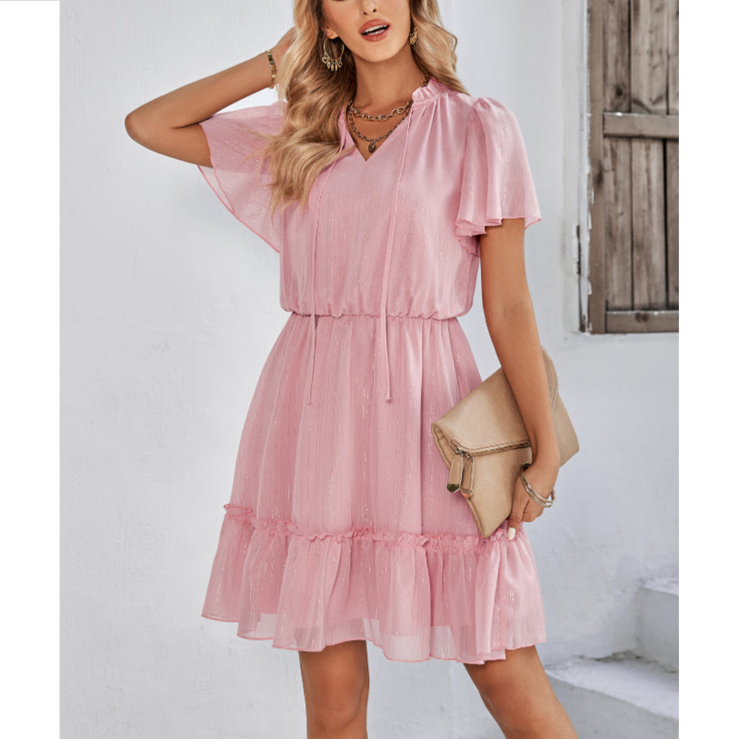 Casual V-Neck Solid Color Swing Dress Wholesale Dresses