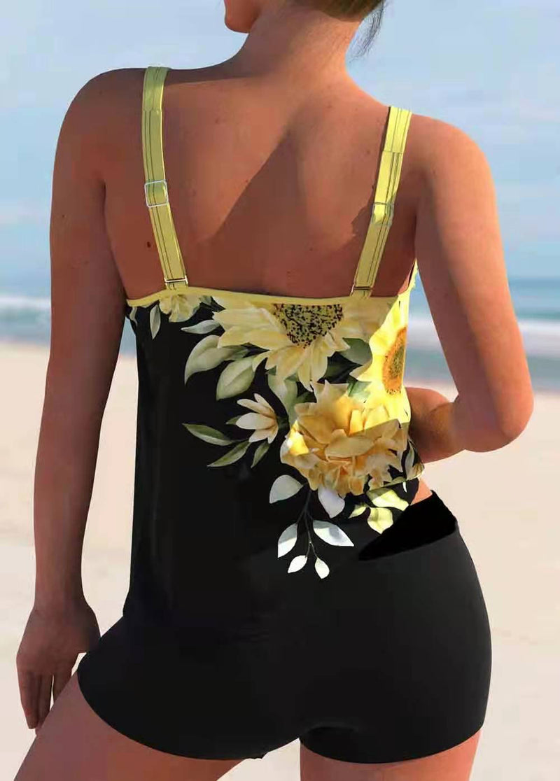 Sunflower Printed Tankinis Split Two Piece Swimwears High Waist Wholesale Swimsuit Vendors