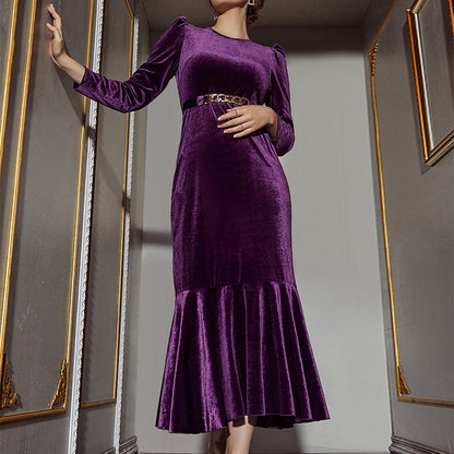 Long Sleeve Slim Elegant Velvet Dress Wholesale Dresses