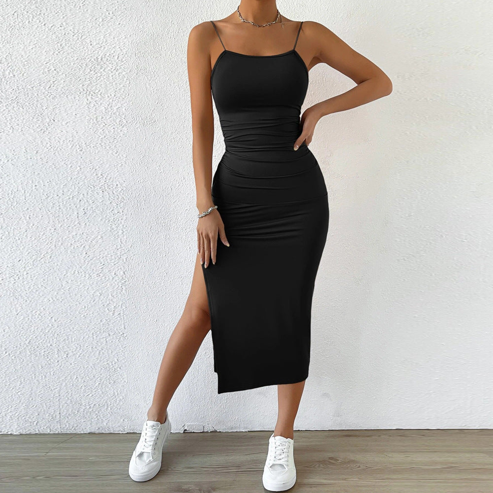 Sexy Backless Slit Bag Hip Midi Sling Dress Wholesale Dresses