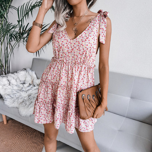 Printing Tie-Up Slim Wholesale Summer Dresses