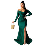V-Neck Solid Color Nightclub Long Sleeve Maxi Dress Wholesale Supplier