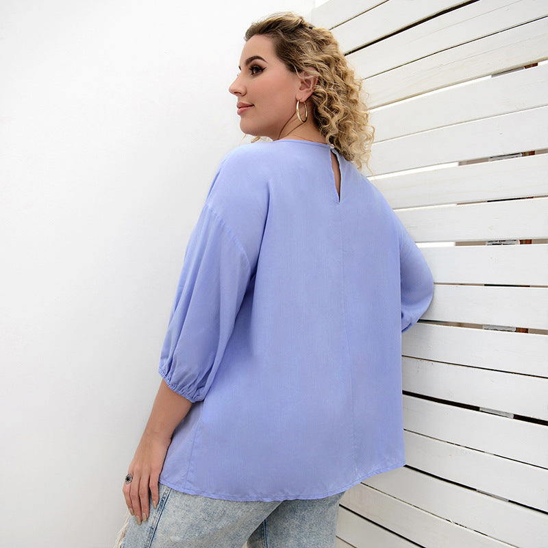 Drawstring Loose Solid Wholesale Plus Size Tops