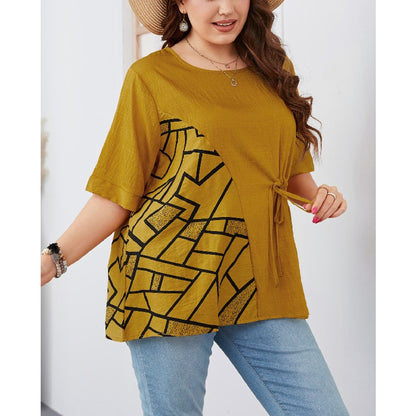 Wholesale Women'S Plus Size Clothing Casual Half Sleeve Round Neck Loose Commuting Blouses