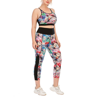 Tight Sport Bra & Leggings Fashion Printed Curve Yoga Fitness Suits Activewears Plus Size Two Piece Sets Wholesale